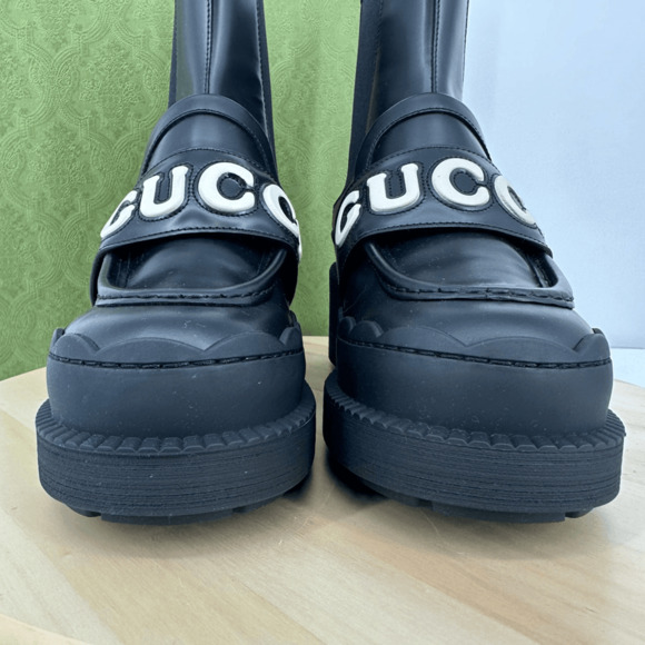 Gucci Women’s Ornella Leather Boots Logo Chunky Platform Chelsea US 8 Black NIB - Picture 10 of 15
